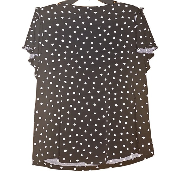 Adrienne Vittadini Women's Polka Dot Keyhole Blouse Large Black - Picture 2 of 6